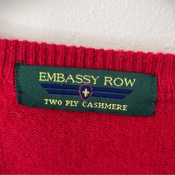 Embassy Row Cashmere Blend Sweater Men's Large Red V-Neck Preppy Old Money - Picture 3 of 10